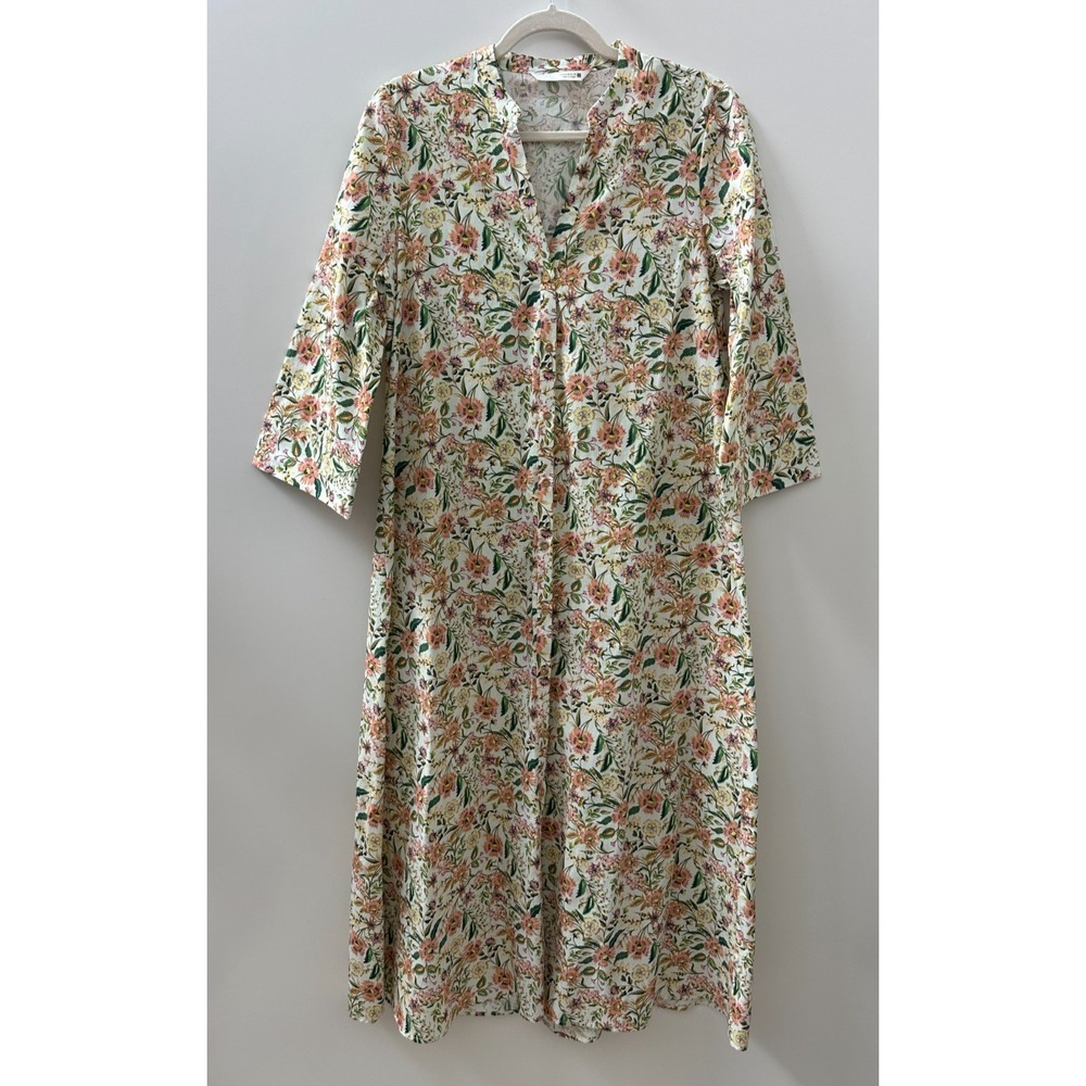 Zara Floral Button Front Cotton Shirt Dress Cottagecore Botanical Women's Medium - Picture 13 of 13